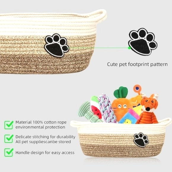DOG TOY ORGANIZER STORAGE BIN WOVEN PET LAUNDRY BASKET SIZE SMALL NWT - Picture 6 of 6